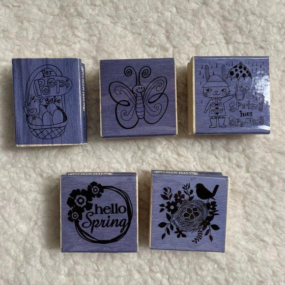 NEW Spring Themed Art Journaling Craft Rubber Stamps Set of 5 - Picture 1 of 7